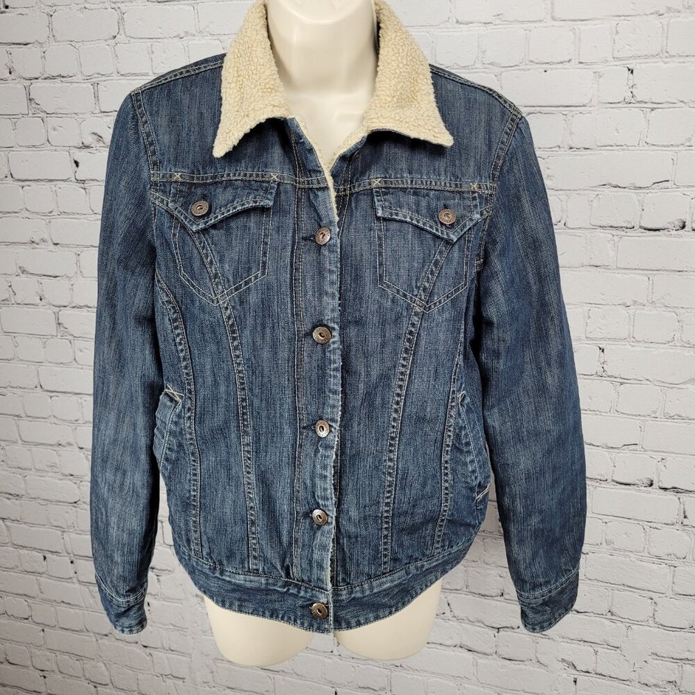 Dickies Work Blue Denim Sherpa Lined Buttoned Inner Pocket Jacket Medium (8/10)